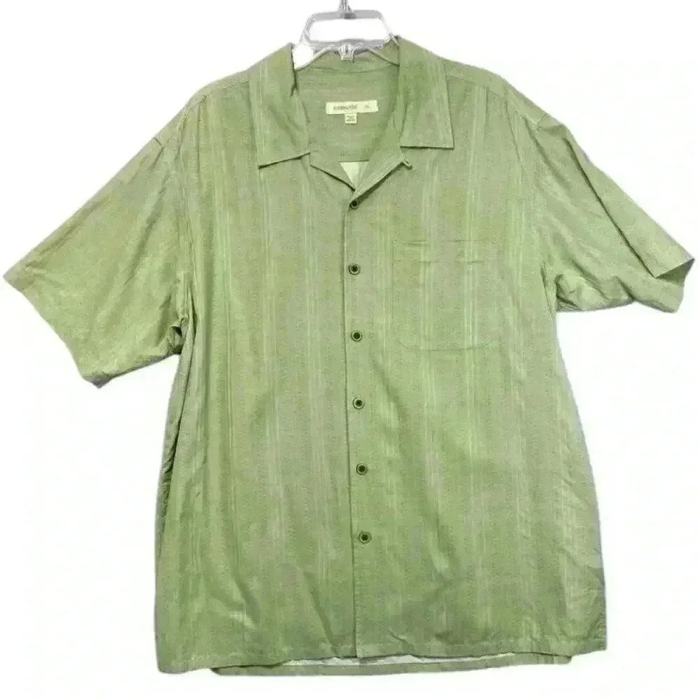 JOSEPH & FEISS Men’s 100% Silk Hawaiian Camp Shirt - Green - Size XXL